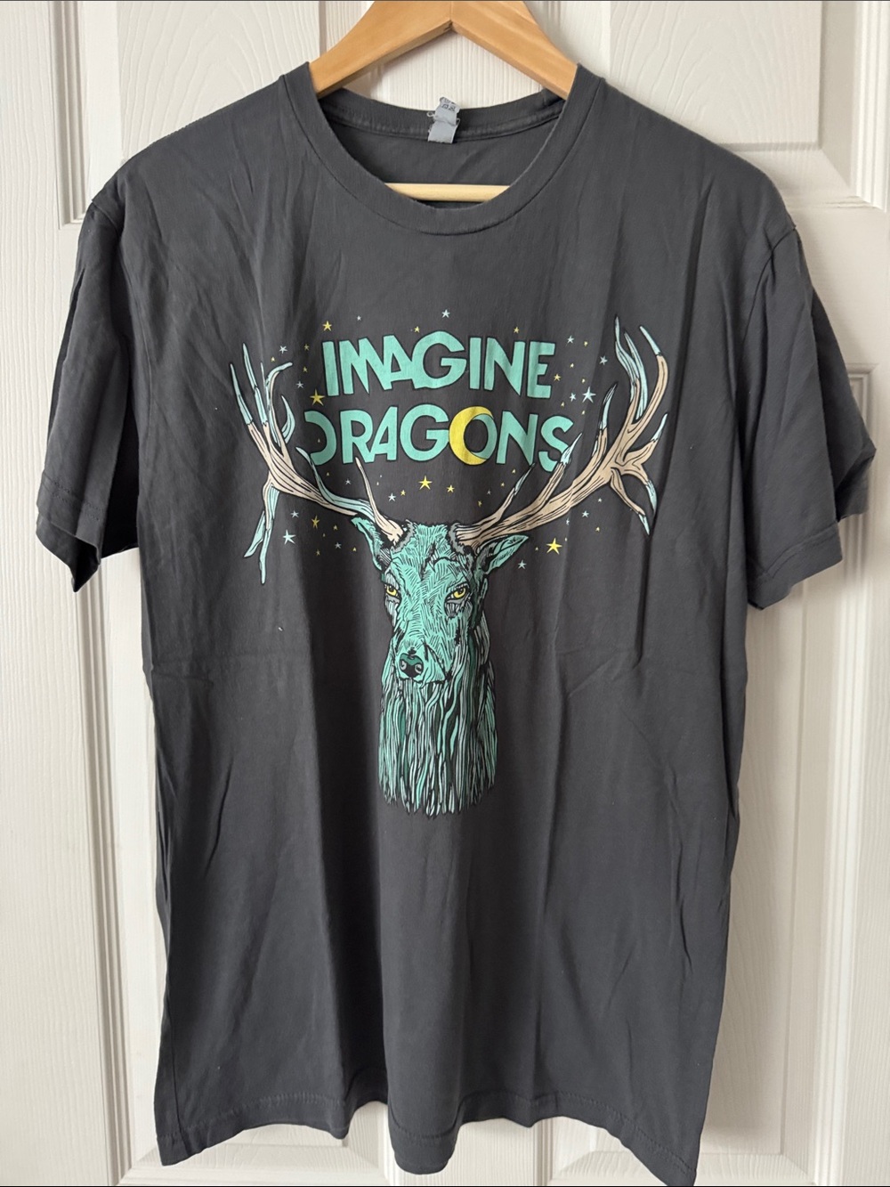 Imagine Dragons Concert Tee with Teal and Cream Stag Graphic